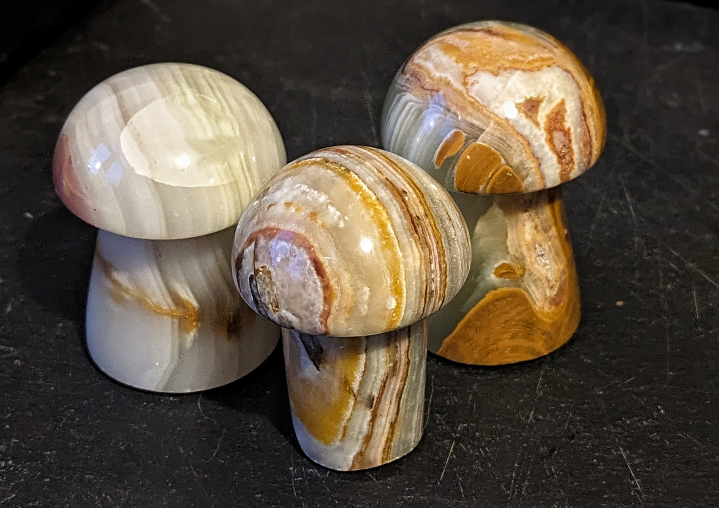 Green Banded Onyx Mushroom Carving