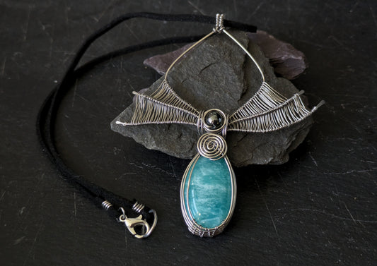 Amazonite Surgical Steel Bat Pendant