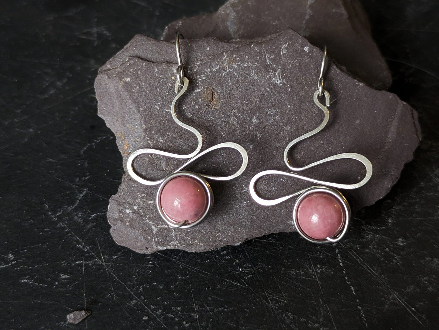 Rhodonite Surgical Steel Ribbon Jewellery Set